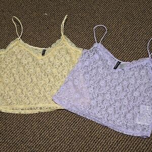 Divided Lace Pastel Camisole Tops- Yellow and Lavender Bundle